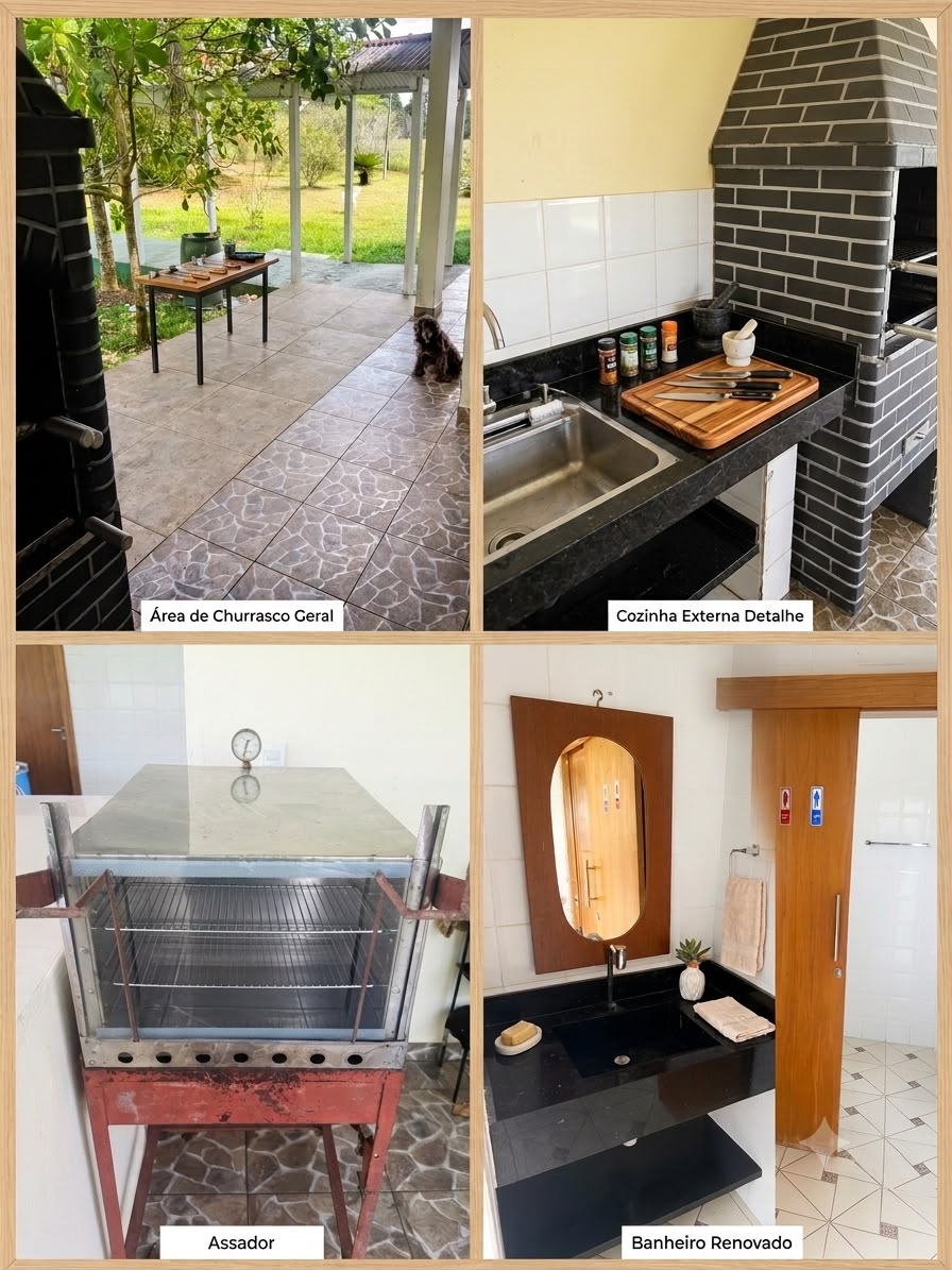 Área de churrasco, assador e banheiro renovado